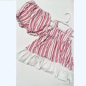 WILDLING 18M -24M Girls Peppermint Striped Lounge Set Red White w Bloomers